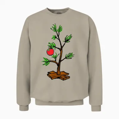 Peanuts Charlie Brown Holiday Tree Short Sleeve Unisex Sweatshirt - Sand