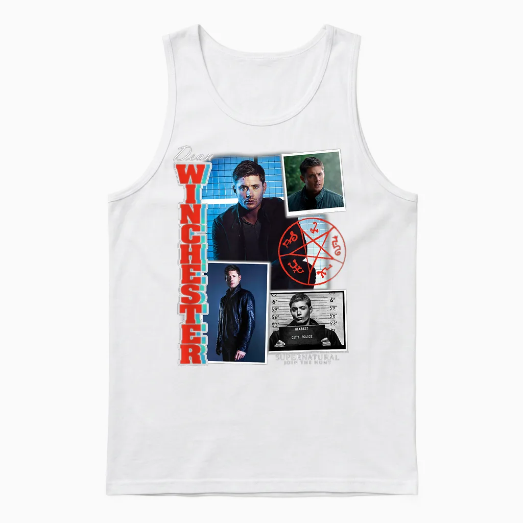 Ripple Junction Supernatural Dean Winchester Collage T-Shirt, Men's/unisex, Black, Small, Short Sleeve, Classic Fit, Cotton Blend, Licensed Merchandise, Collage Theme, Letter Print Pattern Unisex Tank Top in White