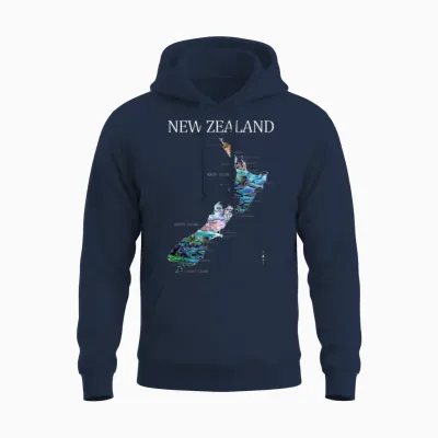 New Zealand Map Detailed Paua Unisex Hoodie - Navy