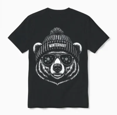 Hardy Bear with Hat Ski Snowboard Ski Party Winter Unisex T-Shirt - Black