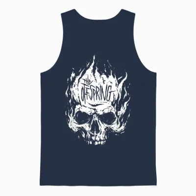 The Offspring Official White Skull Logo T-Shirt, Black Unisex Tank Top - Navy