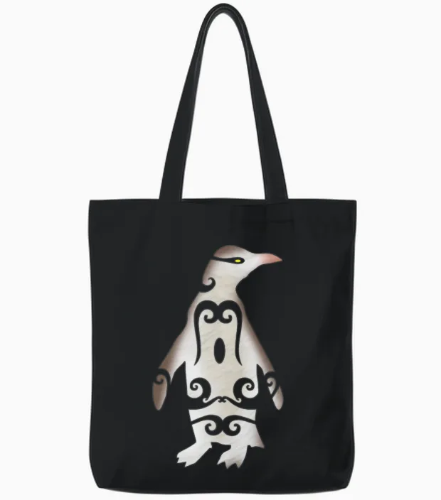 Maori Hoiho Yellow-Eyed Penguin Tribal Tattoo Gift Tote Bags in Black