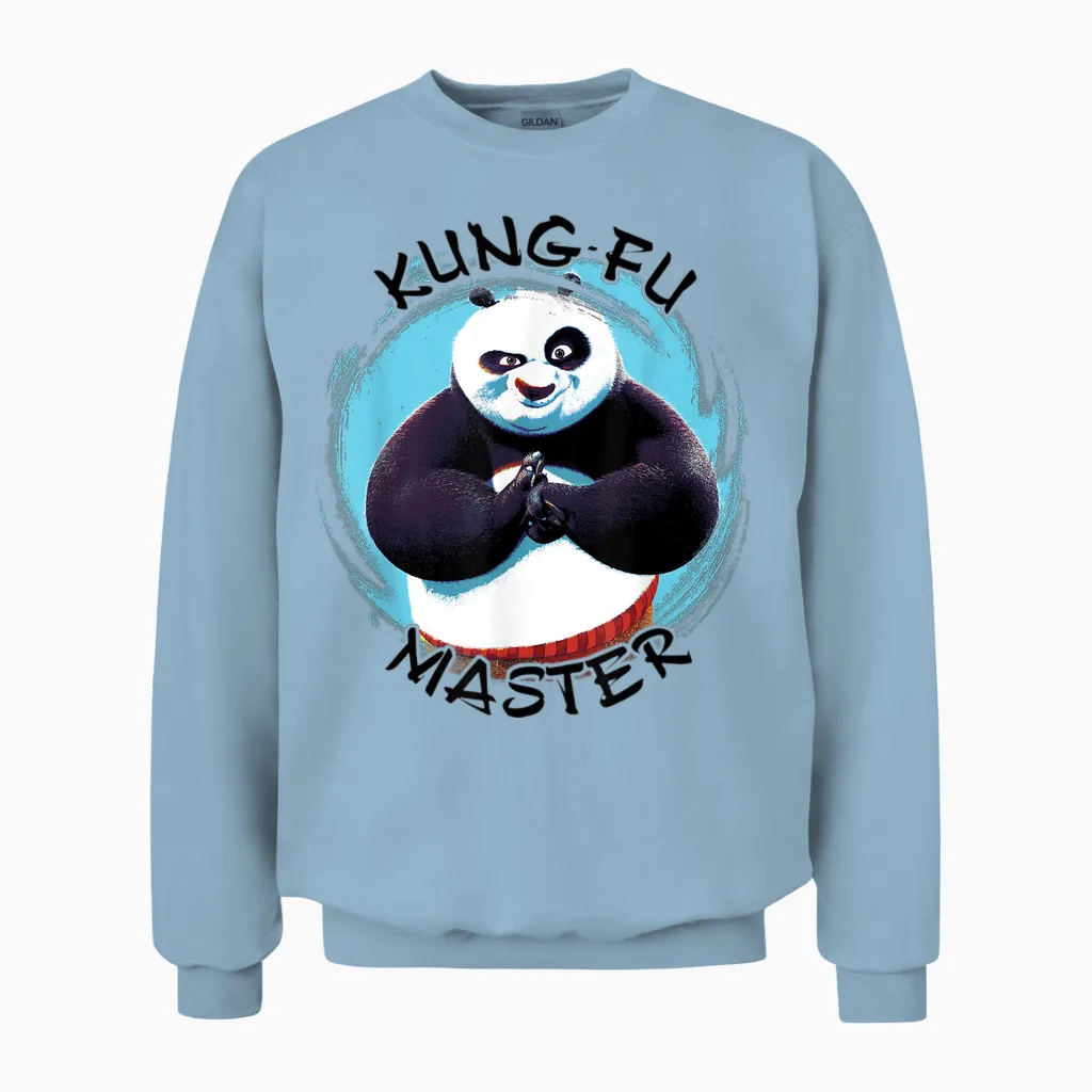 Portrait of Kung Fu Panda Po Kung Fu Master at Painting Unisex Sweatshirt in Light Blue