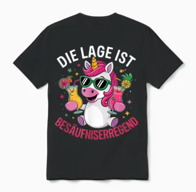 Die Lage Ist Besäufniserregend - Einhorn Style Unisex T-Shirt - Black
