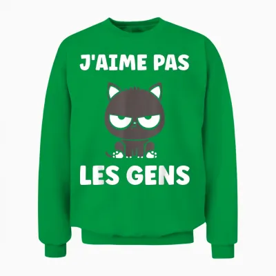 Funny Simple Cat Cute Grunt Funny I Love Not People Unisex Sweatshirt - Irish Green