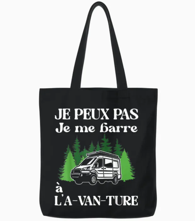 I Can Not I Bar to the A-Van-Ture Gift Van Fitted T-Shirt, Black Tote Bags in Black