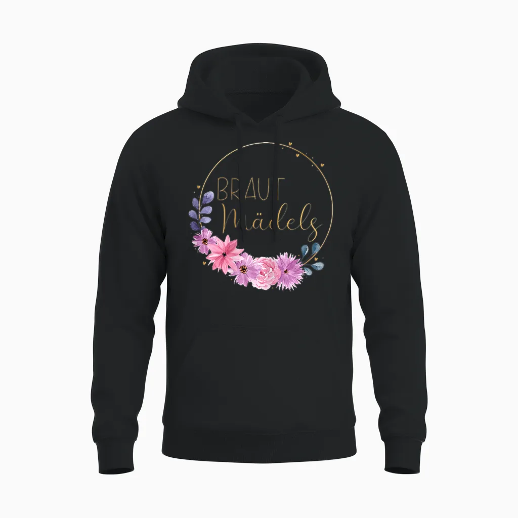 Braut Mädels Junggesellenabschied Hochzeit Rosa Blumen Unisex Hoodie in Black