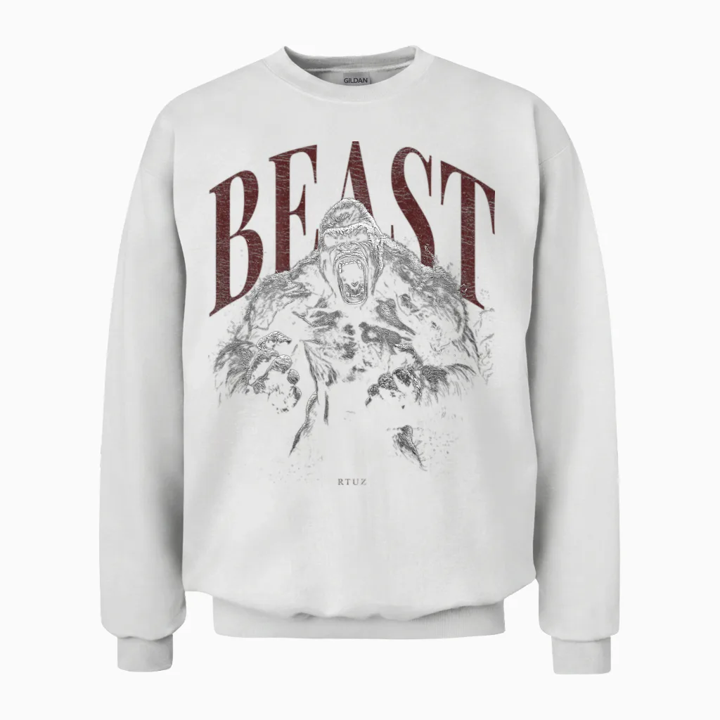 Wild Backprint Gorilla King Animal Monkey Gorilla T-Shirt, Black Unisex Sweatshirt in White