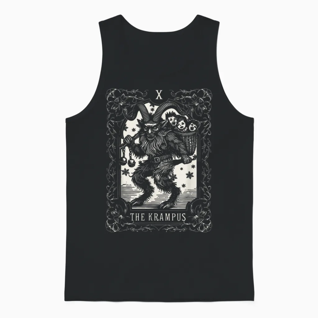 Krampus Tarot Card Design Christmas Season Evil Pajama Xmas Unisex Tank Top in Black