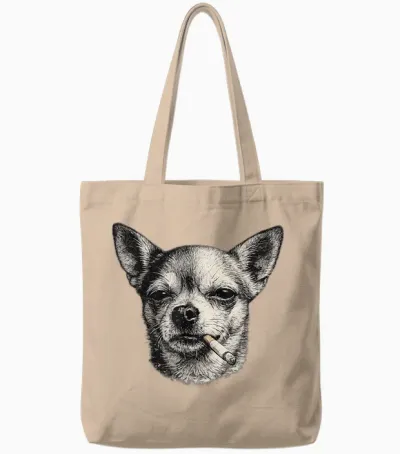 Hund Raucht Zigarette Lustig Chihuahua Meme Tote Bags - Natural