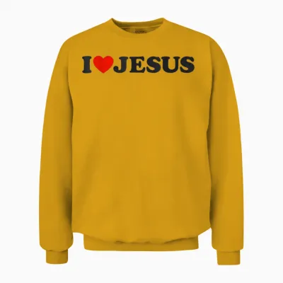 I Love Jesus Christ Christian Clothing T-Shirt, White, S Unisex Sweatshirt - Gold