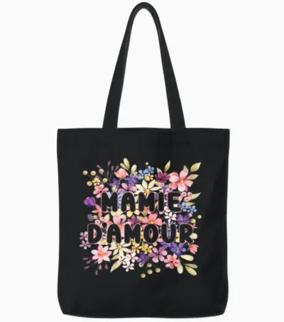 Grandma Love Flowers Gift Super Manny Grandma Day T-Shirt, Black, Female X-Small Tote Bags - Black