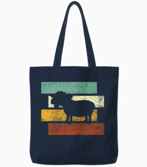 Sheep Retro Tote Bags in Navy
