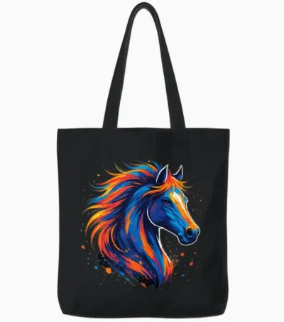 Colorful Artistic Horse Tote Bags - Black
