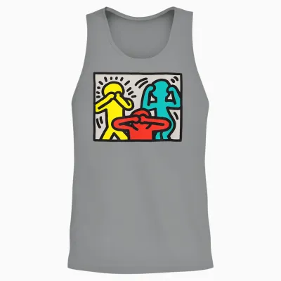 Keith Haring See Hear Speak Nothing Boses Artwork T-Shirt, Blue Unisex Tank Top - Sport Grey