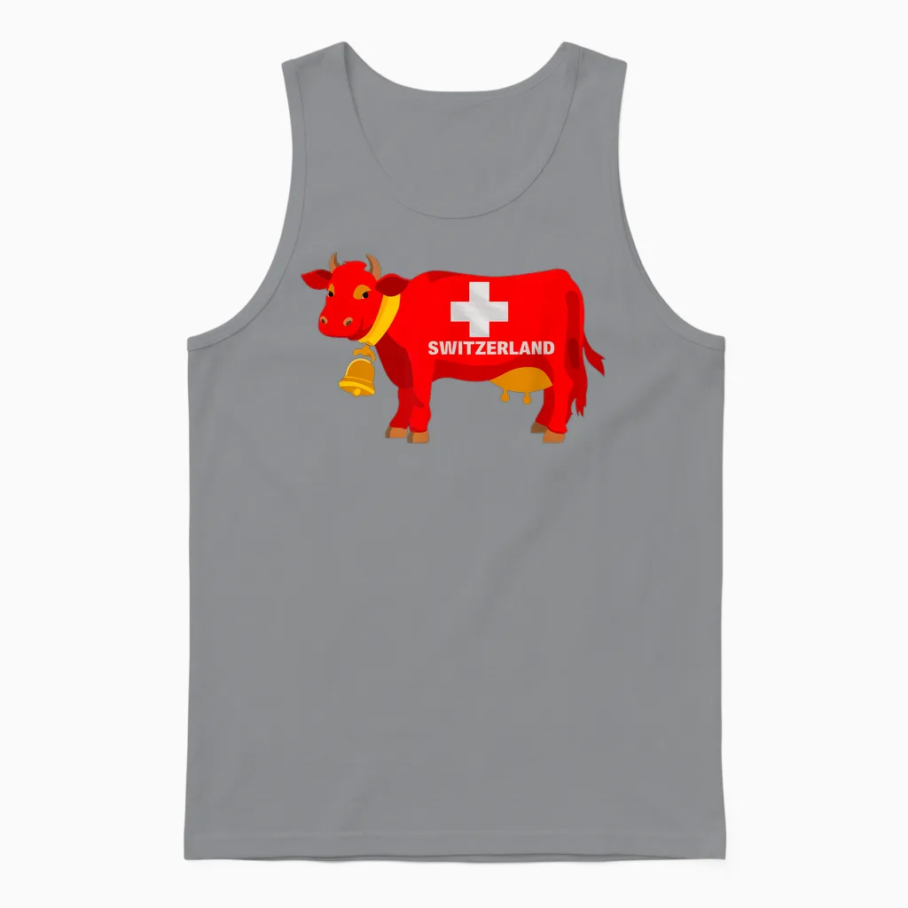 Swiss Flag Swiss Cow Swiss Alps Unisex Tank Top in Sport Grey