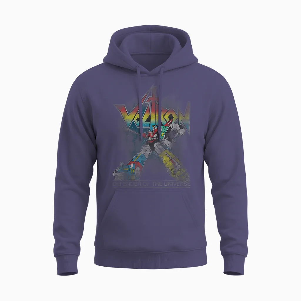 Voltron Retro Defender Rainbow Graphic Unisex Hoodie in Heather Sport Dark Navy