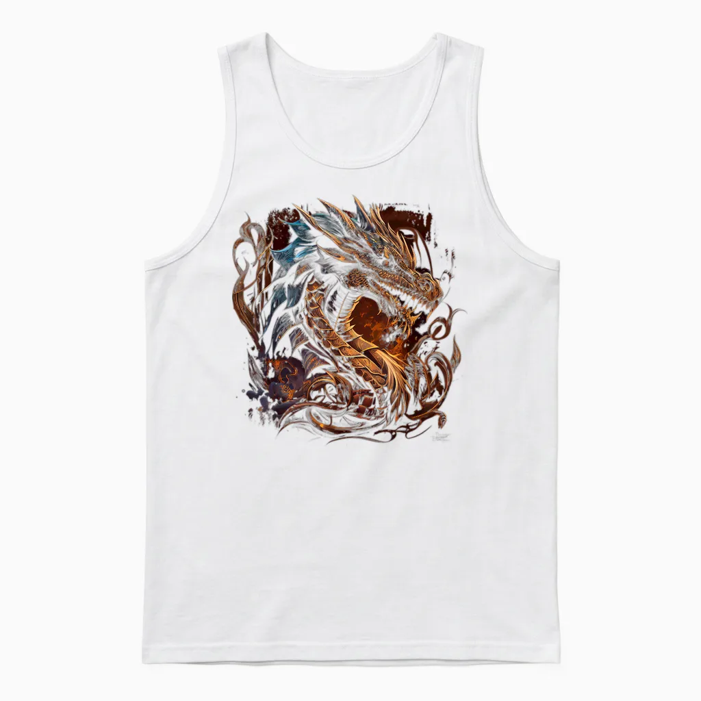 Beautiful Vintage Dragon Lover Fantasy Art Cool Illustration Unisex Tank Top in White