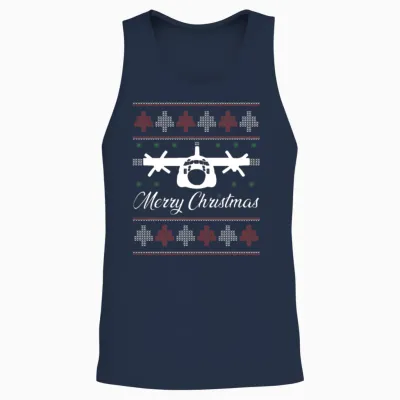 C-130 Hercules Airplane Ugly Christmas Unisex Tank Top - Navy