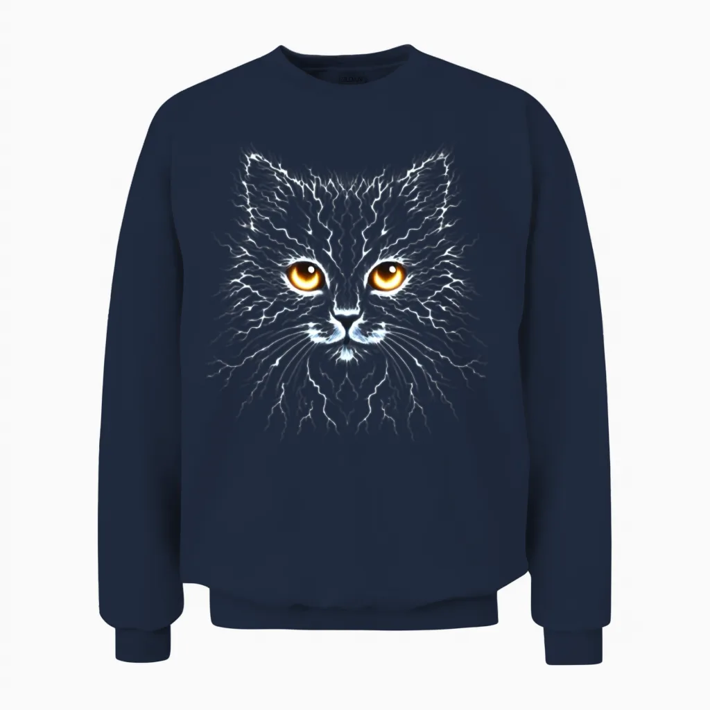 Electric Lightning Cat Portrait Unisex Sweatshirt in Navy