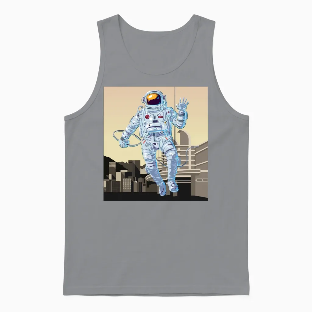 Astronaut in a Retro Moon Design Unisex Tank Top - Sport Grey