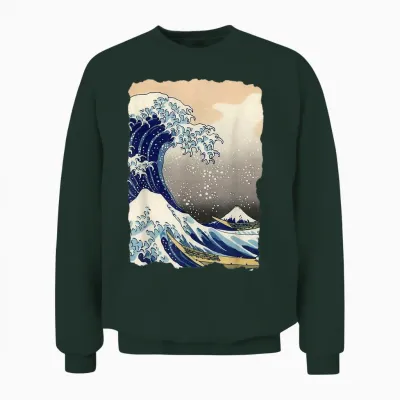 La Grande Vague off Kanagawa Hokusai Art Célèbre Peinture Unisex Sweatshirt - Forest