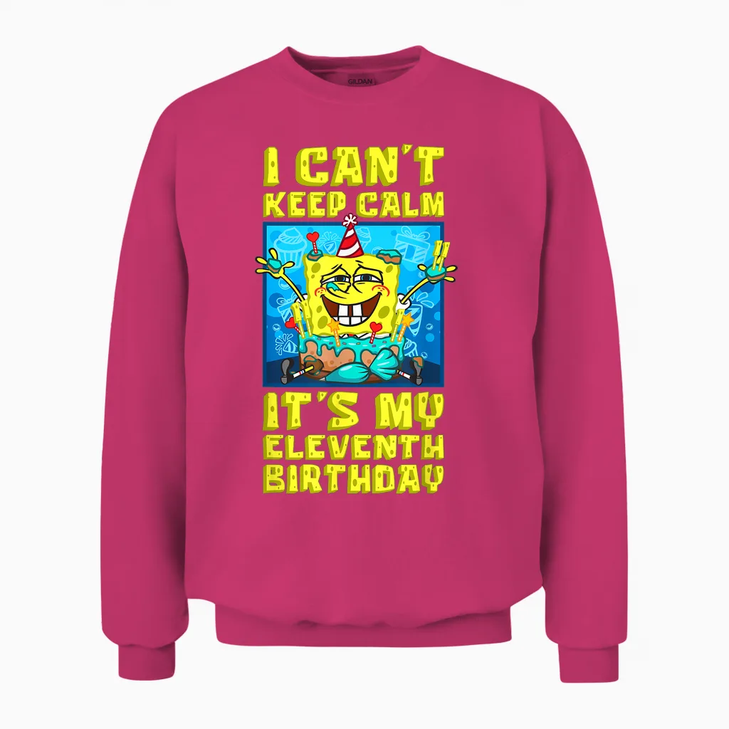 Mademark X Spongebob Squarepants - I Can't Keep Calm Its My Eleventh Birthday 11th Birthday Boy Unisex Sweatshirt in Heliconia
