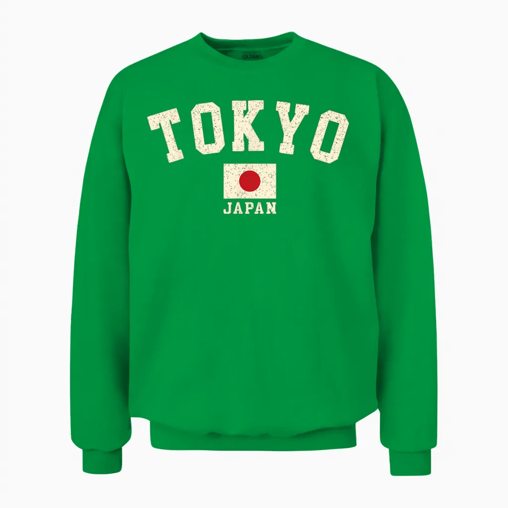 Vintage Tokyo Japan Japanische Flagge Souvenir Retro Grafik Unisex Sweatshirt in Irish Green