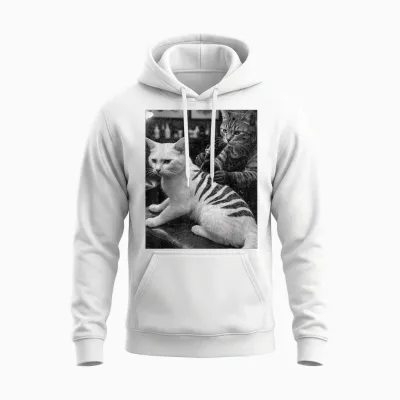 Retro Cats Tattoo Dark Humour Cat Gets Inked Unisex Hoodie - White