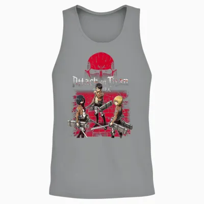 Attack on Titan 3 Main Characters Red Background Anime Unisex Tank Top - Sport Grey
