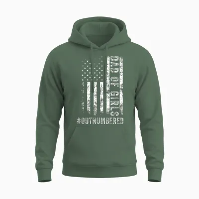 (on Back) Dad of Girls Outnumbered Fathers Day Dad Daughters Unisex Hoodie - Military Green