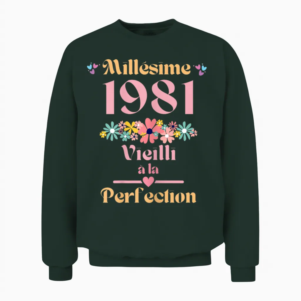 43 Ans Femme 1981 Idée Cadeau Anniversaire Drôle Humour Mama T-Shirt, Black, Female X-Small Unisex Sweatshirt in Forest