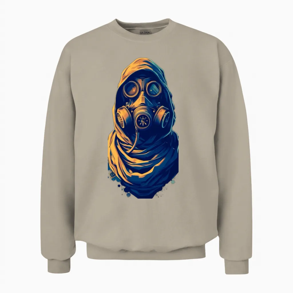 Urban Gas Mask Hooded Design Unisex Sweatshirt in Sand