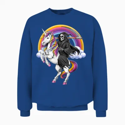 Skeleton Large Grim Reaper Riding Unicorn Halloween Unisex Sweatshirt - Royal