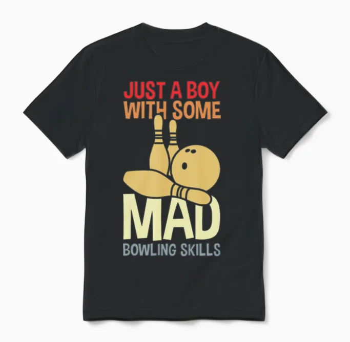 Funny Bowling Boy Unisex T-Shirt in Black
