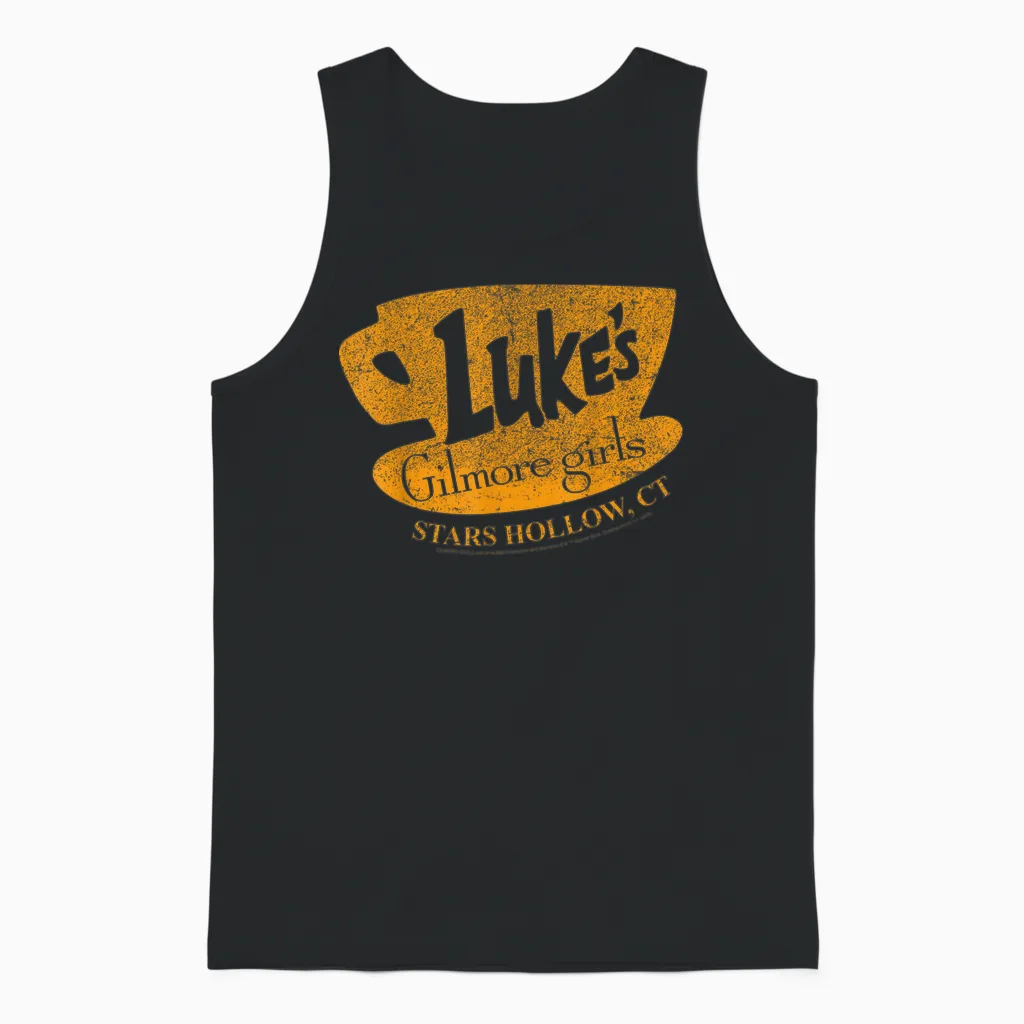 Gilmore Girls Luke's Diner Stars Hollow Distressed Unisex Tank Top in Black