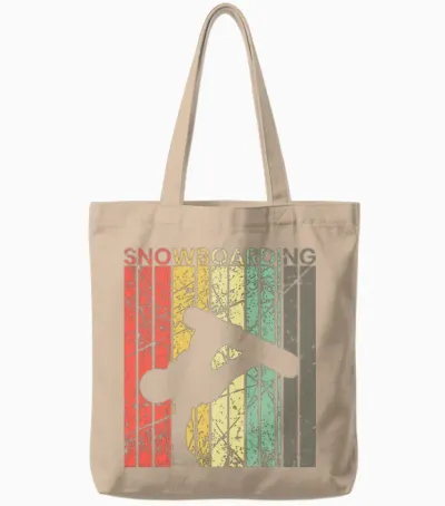 Snowboarding Retro Tote Bags - Natural