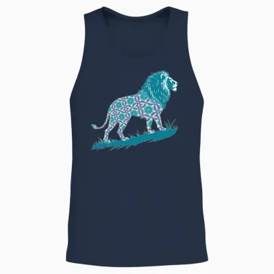 Star of David Pattern 8 Lion of Judah Unisex Tank Top - Navy