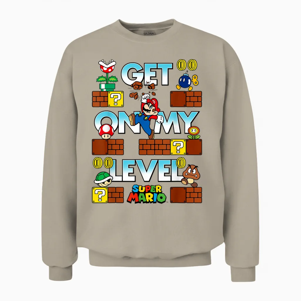 Super Mario Get on My Level Game Play Unisex Sweatshirt in Sand