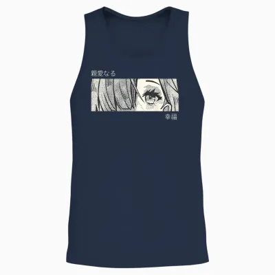 Anime Girl Eyes Panel Manga Aesthetic Design Unisex Tank Top - Navy