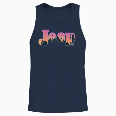 Jeep Desert Silhouette Sunset Logo T-Shirt, Black, S Unisex Tank Top - Navy