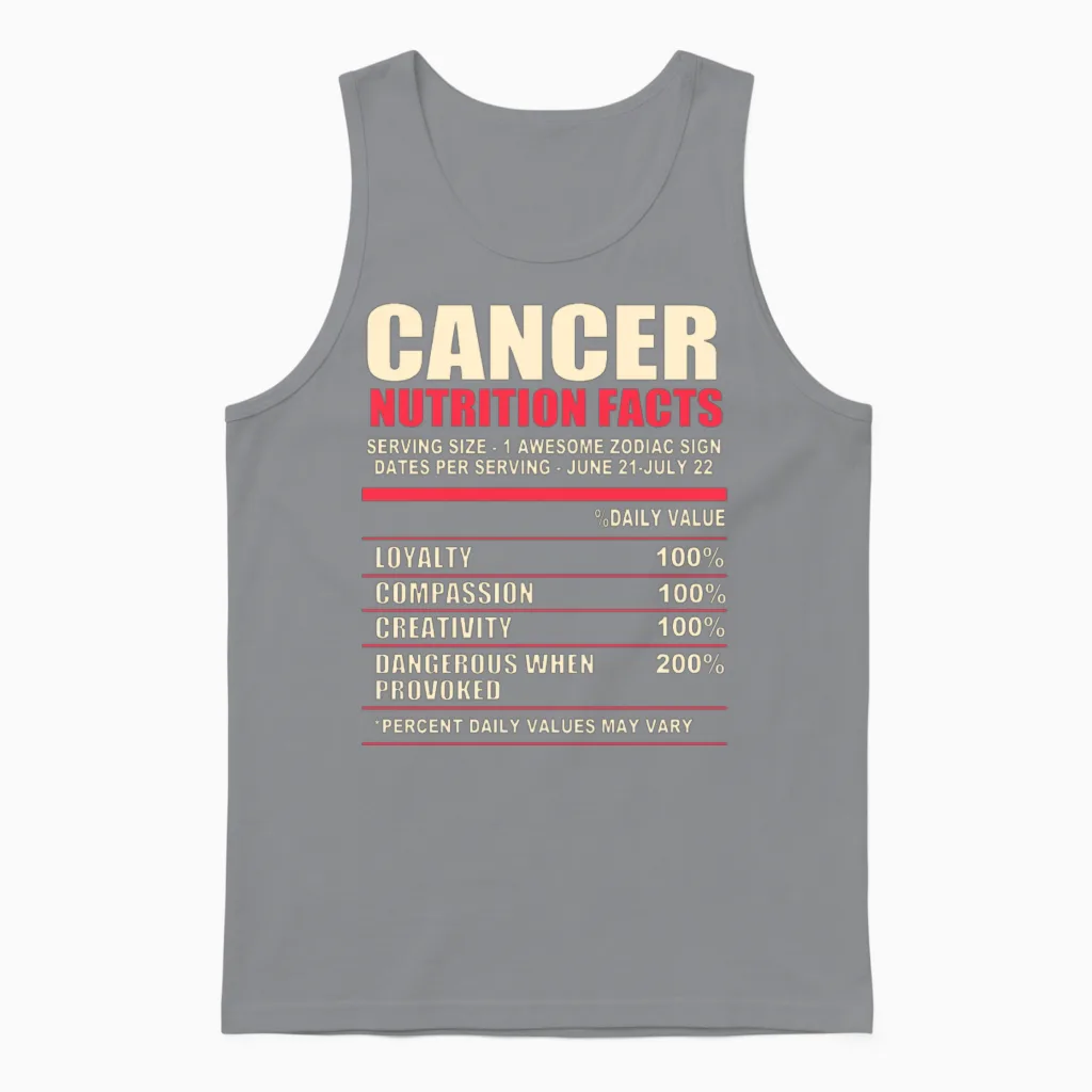Funny Zodiac Sign Cancer Nutrition Facts Unisex Tank Top in Sport Grey
