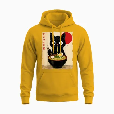 Anime Cat Ramen Japanese Funny Cat Graphic Tees Anime Gifts Unisex Hoodie - Gold