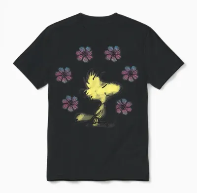 Peanuts Woodstock Liebe Blumen Unisex T-Shirt - Black