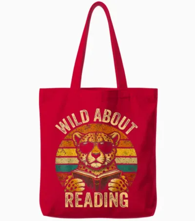 Boys Animal Print Clothes Wild About Reading Cheetah Book Tote Bags - Red
