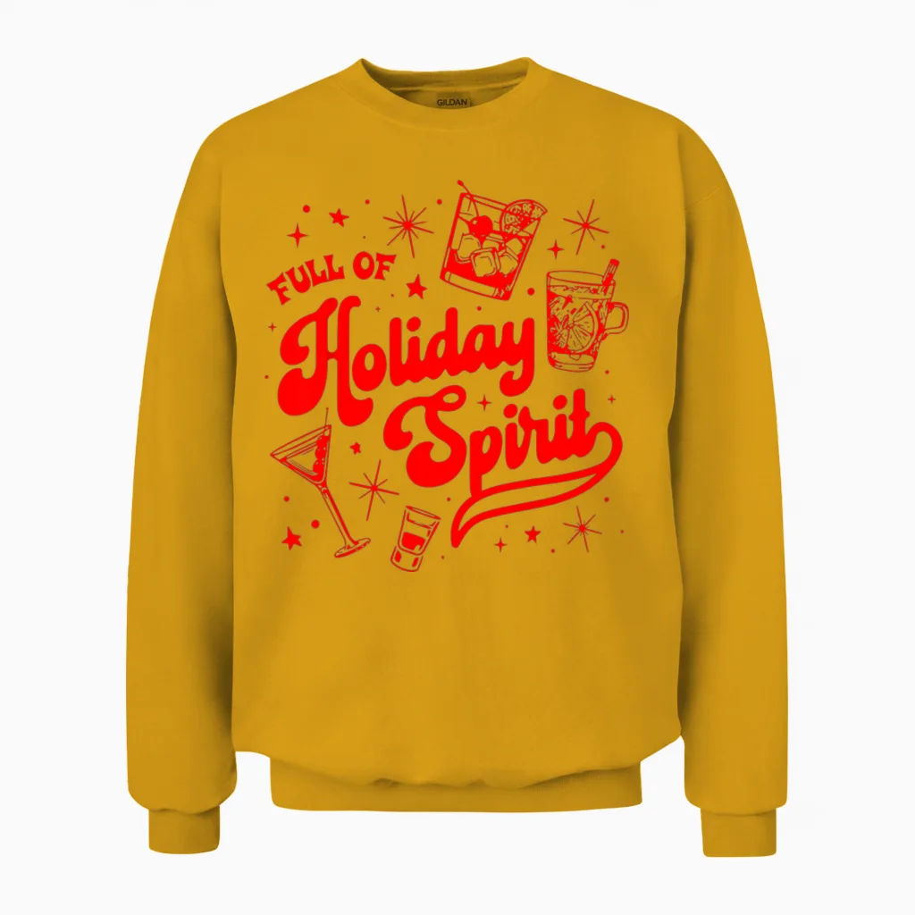 Full of Holiday Spirit Christmas Drinking Retro Cocktails Unisex Sweatshirt in Gold