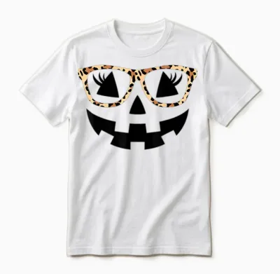 Jack O Lantern Face Pumpkin Hallowen Leopard Print Glasses Unisex T-Shirt - White