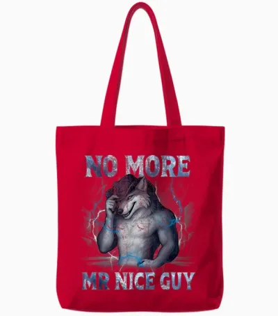 No More Mr Nice Guy Funny Alpha Wolf Meme Unhinged Brainrot Tote Bags - Red