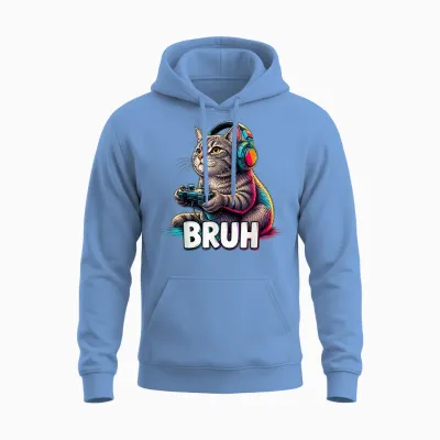 Bruh Cat Gamer Console De Jeu Humoristique Rétro Unisex Hoodie - Carolina Blue
