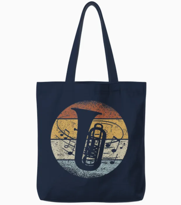 Tubist Orchester Musiker Noten Retro Tuba Tote Bags in Navy